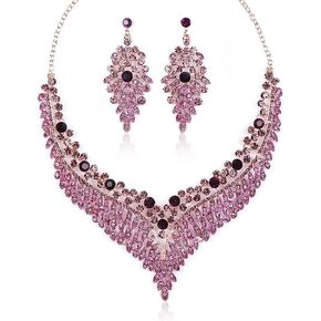 Wedding Bridal Jewelry Set Crystal Rhinestone Statement Necklace Vintage Collar Necklace Dangle Earrings Set for Women in Kuwait
