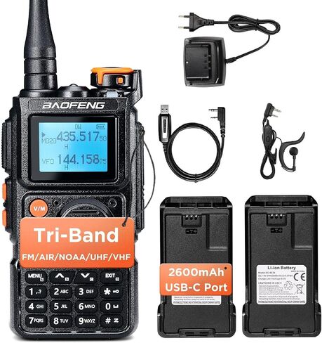 BAOFENG K6 Tri-Band Handheld Ham Radio Full Kit, 6W Two Way Radio, UHF/VHF/1.25M/NOAA/FM/Air Receiver, 2600mAh Battery Type-C Charging, 999CH, Long High Gain Antenna, Speaker Mic, Programming Cable in Saudi Arabia