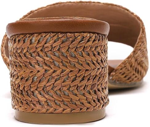 getmorebeauty Raffia Heeled Sandals for Women Chunky Heels Open Toe Slides Mules Sandals Slip On Summer Shoes in Kuwait