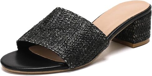 GetmoreBeauty Raffia Heeled Sandals للنساء الكعوب المكتنزة مفتوحة إصبعيات الصنادل البغال تنزلق على أحذية الصيف in Kuwait