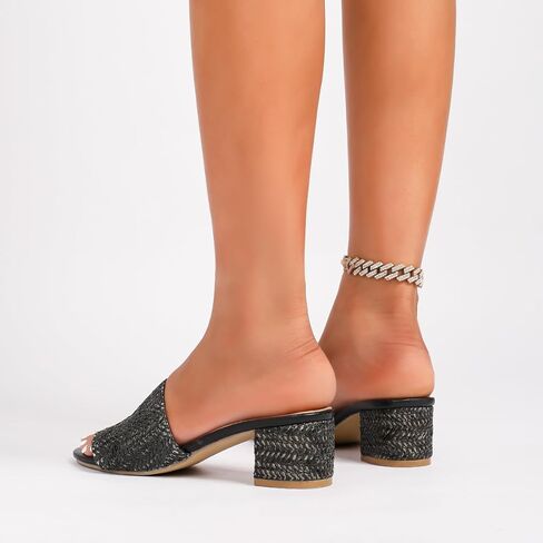 GetmoreBeauty Raffia Heeled Sandals للنساء الكعوب المكتنزة مفتوحة إصبعيات الصنادل البغال تنزلق على أحذية الصيف in Kuwait