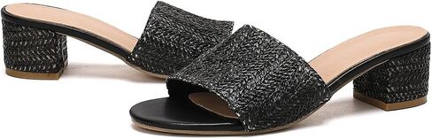 GetmoreBeauty Raffia Heeled Sandals للنساء الكعوب المكتنزة مفتوحة إصبعيات الصنادل البغال تنزلق على أحذية الصيف in Kuwait