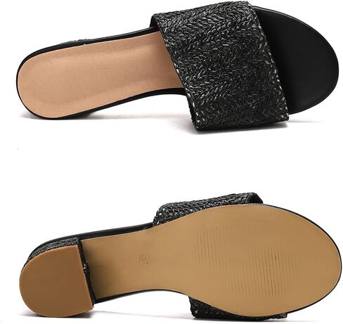 GetmoreBeauty Raffia Heeled Sandals للنساء الكعوب المكتنزة مفتوحة إصبعيات الصنادل البغال تنزلق على أحذية الصيف in Kuwait