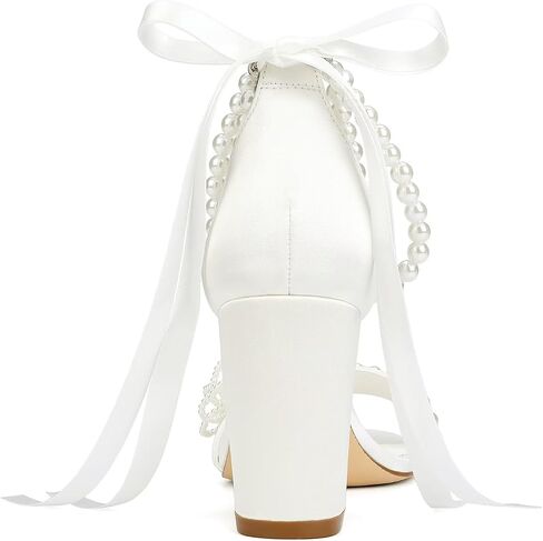 Pearl Heels Wedding Shoes for Bride Open Toe Bridal Shoes Block Heel Wedding Sandals in Kuwait