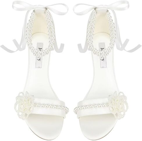 Pearl Heels Wedding Shoes for Bride Open Toe Bridal Shoes Block Heel Wedding Sandals in Kuwait