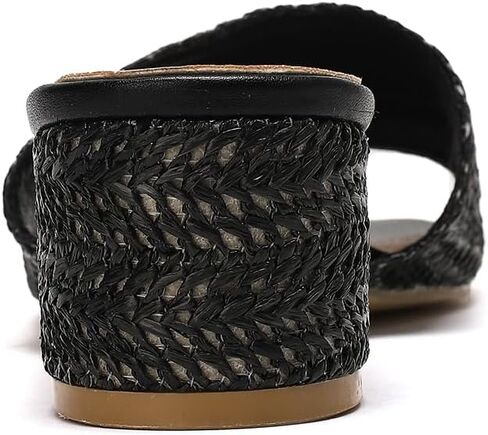 GetmoreBeauty Raffia Heeled Sandals للنساء الكعوب المكتنزة مفتوحة إصبعيات الصنادل البغال تنزلق على أحذية الصيف in Kuwait