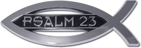 Elektroplate Christian Fish Psalm 23 OEM Chrome Remblem للسيارات والشاحنات وجميع السيارات | ملاءمة عالمية في 4 "× 1.4" | مقاومة للطقس in Saudi Arabia