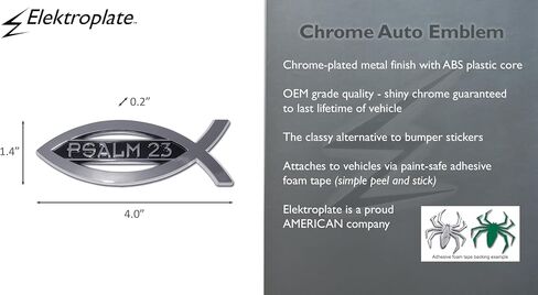 Elektroplate Christian Fish Psalm 23 OEM Chrome Remblem للسيارات والشاحنات وجميع السيارات | ملاءمة عالمية في 4 "× 1.4" | مقاومة للطقس in Saudi Arabia