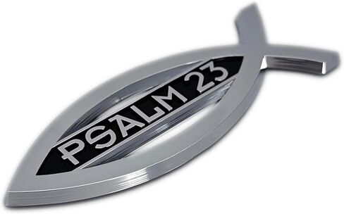 Elektroplate Christian Fish Psalm 23 OEM Chrome Remblem للسيارات والشاحنات وجميع السيارات | ملاءمة عالمية في 4 "× 1.4" | مقاومة للطقس in Saudi Arabia