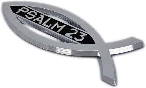 Elektroplate Christian Fish Psalm 23 OEM Chrome Remblem للسيارات والشاحنات وجميع السيارات | ملاءمة عالمية في 4 "× 1.4" | مقاومة للطقس in Saudi Arabia