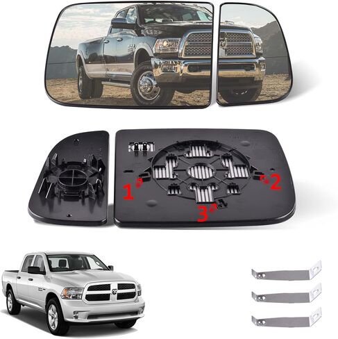 Passenger Side Upper & Lower Side Mirror Glass Compatible for 2010-2020 Dodge Ram 1500 2500 3500 Big Lens with Holder Heated Replace 68067728AA 68067730AA in Saudi Arabia