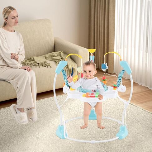 Honey Joy Baby Bouncer Activity Center ، الطائر الرضع والطاولة مع مقعد دوار 360 درجة ، 3 ارتفاعات قابلة للتعديل ، حصيرة ، الموسيقى ، الأضواء ، الأصوات والألعاب التنموية ، مركز النشاط للأطفال أكثر من 6 أشهر ، الأزرق in Kuwait