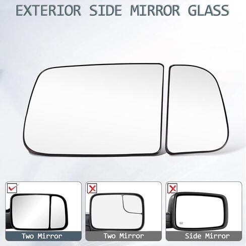 Passenger Side Upper & Lower Side Mirror Glass Compatible for 2010-2020 Dodge Ram 1500 2500 3500 Big Lens with Holder Heated Replace 68067728AA 68067730AA in Saudi Arabia