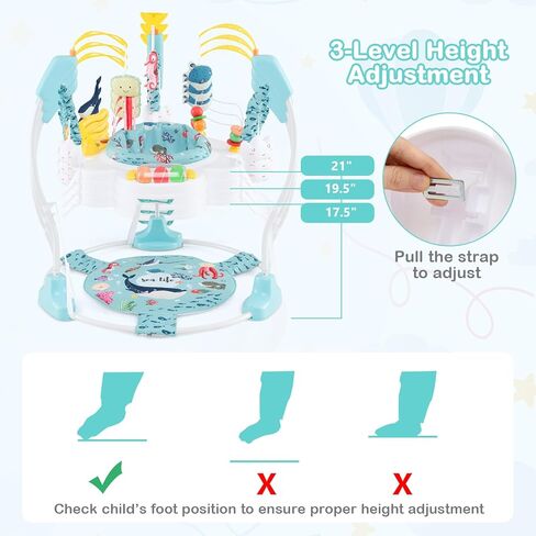 Honey Joy Baby Bouncer Activity Center ، الطائر الرضع والطاولة مع مقعد دوار 360 درجة ، 3 ارتفاعات قابلة للتعديل ، حصيرة ، الموسيقى ، الأضواء ، الأصوات والألعاب التنموية ، مركز النشاط للأطفال أكثر من 6 أشهر ، الأزرق in Kuwait