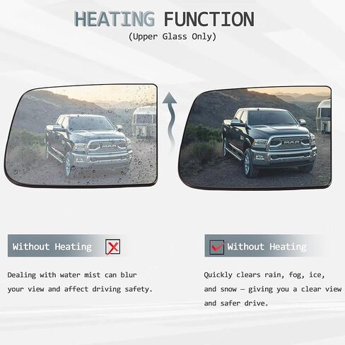 Passenger Side Upper & Lower Side Mirror Glass Compatible for 2010-2020 Dodge Ram 1500 2500 3500 Big Lens with Holder Heated Replace 68067728AA 68067730AA in Saudi Arabia