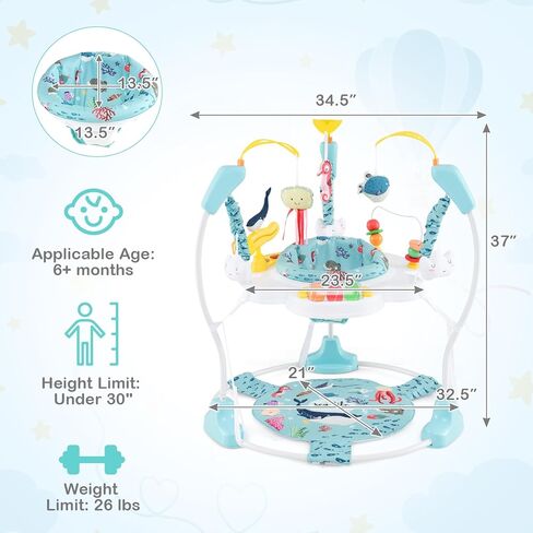 Honey Joy Baby Bouncer Activity Center ، الطائر الرضع والطاولة مع مقعد دوار 360 درجة ، 3 ارتفاعات قابلة للتعديل ، حصيرة ، الموسيقى ، الأضواء ، الأصوات والألعاب التنموية ، مركز النشاط للأطفال أكثر من 6 أشهر ، الأزرق in Kuwait