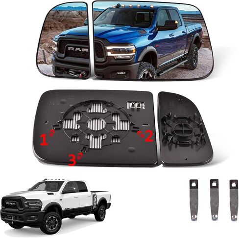 Passenger Side Upper & Lower Side Mirror Glass Compatible for 2010-2020 Dodge Ram 1500 2500 3500 Big Lens with Holder Heated Replace 68067728AA 68067730AA in Saudi Arabia