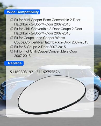 Passenger Right Side Mirror Glass Replacement Fits for Mini Cooper 2007-2015, Heated Rearview Convex Mirror Glass with Rear Holder Replace 51169803192 51162755626 in Saudi Arabia