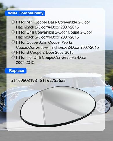 Passenger Right Side Mirror Glass Replacement Fits for Mini Cooper 2007-2015, Heated Rearview Convex Mirror Glass with Rear Holder Replace 51169803192 51162755626 in Saudi Arabia