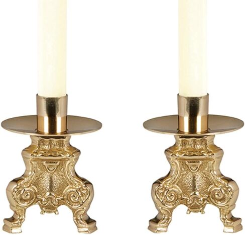 Religious Small Brass Altar Candlestick Holders, 7/8 Inch Socket, Set of 2 in Saudi Arabia