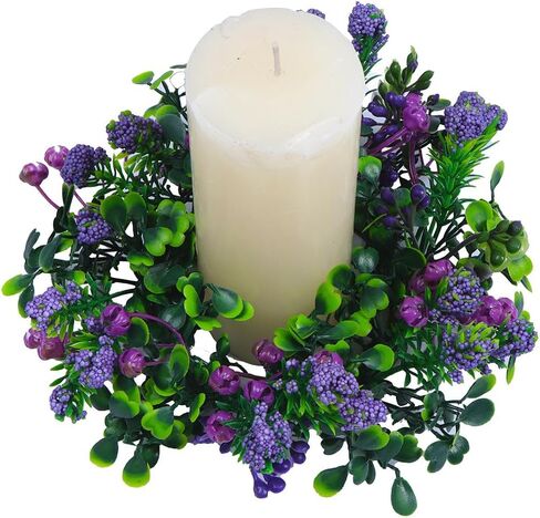 2pcs Artificial Lavender Flower Wreaths with Eucalyptus Leaf Candle Rings Wreaths 3 Inch Center for 3 in Wide Pillar Candles Decor for Spring Wedding Home Door Tabletop Cabinets (Purple) in Saudi Arabia