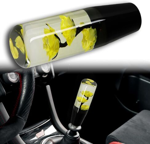 Universal 15CM JDM Clear Real Flowers Durable Acrylic Manual Car Gear Stick Shift Knob, 5 6 Speed for Manual Automatic Vehicles with Adapters (Purple Flower) in Saudi Arabia