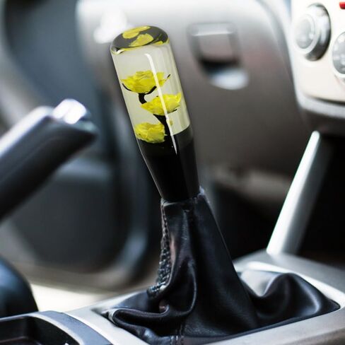 Universal 15CM JDM Clear Real Flowers Durable Acrylic Manual Car Gear Stick Shift Knob, 5 6 Speed for Manual Automatic Vehicles with Adapters (Purple Flower) in Saudi Arabia