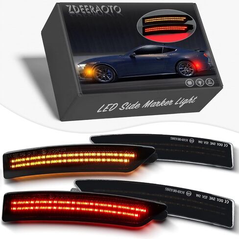 LED Front & Rear Fender LED Side Marker Lights Kit for Ford Mustang S650, Replacement for Mustang Gen7 2024 2025,Smoked Lens Side Bumper Marker Lamps,4pcs (Red-Amber) in Saudi Arabia