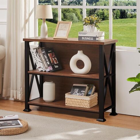 رف كتب Hombazaar ، رف كتب صناعي صغير مع أرفف خشبية هندسية ، 3 طبقات الكتب الرف in Kuwait