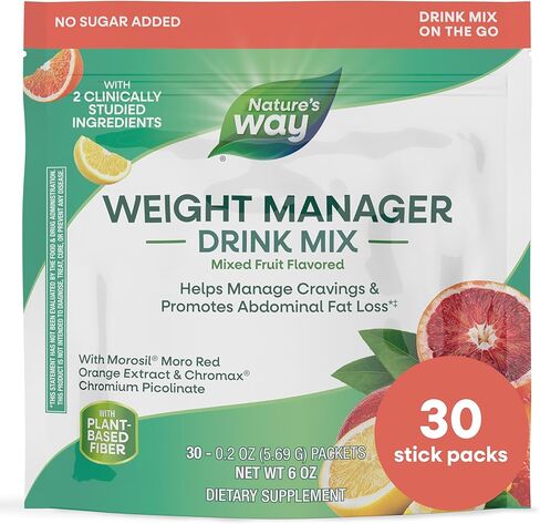 Nature’s Way Weight Manager Drink Mix, Helps Manage Cravings & Promotes Abdominal Fat Loss‡, with Clinically Studied Ingredients, Plant-Based Fiber, No Sugar Added, Mixed Fruit Flavored, 30 Packets in Saudi Arabia