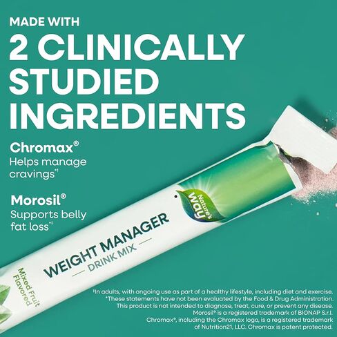 Nature’s Way Weight Manager Drink Mix, Helps Manage Cravings & Promotes Abdominal Fat Loss‡, with Clinically Studied Ingredients, Plant-Based Fiber, No Sugar Added, Mixed Fruit Flavored, 30 Packets in Saudi Arabia