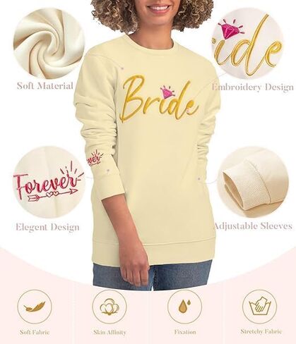 سويت شيرت عروس مطرز للنساء| بلوفر العروس سترة بياقة دائرية مطرزة | ذكرى زفاف العروس in Kuwait