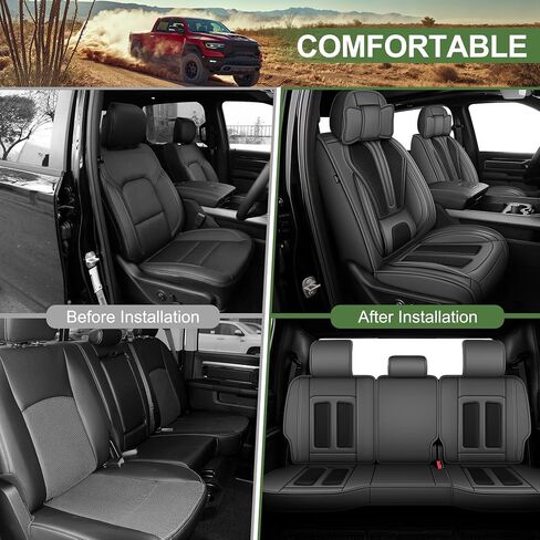TTX LIGHTING Seat Covers Fit for Dodge RAM 2002-2024 : Compatible with RAM 1500 2500 3500 Crew Quad Regular Cab Full Set Pickup Truck Seat Covers(Flat Bench, 5 Seats, Black & Grey) in Saudi Arabia
