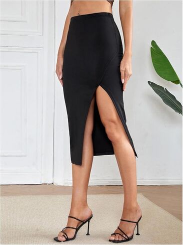 Milumia Women Wear to Work Pencil Skirts Split Hem Bodycon Office Midi Skirts in Saudi Arabia