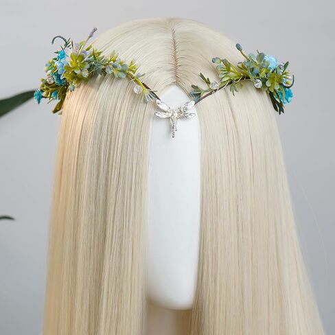 MOSTORY Woodland Fairy Flower Crown - Floral Elf Crown with Dargonfly for Renaissance Fairy Accessories Women Cosplay in Saudi Arabia