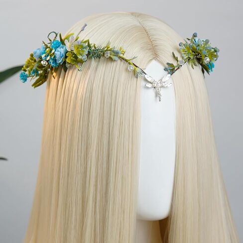MOSTORY Woodland Fairy Flower Crown - Floral Elf Crown with Dargonfly for Renaissance Fairy Accessories Women Cosplay in Saudi Arabia