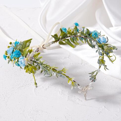 MOSTORY Woodland Fairy Flower Crown - Floral Elf Crown with Dargonfly for Renaissance Fairy Accessories Women Cosplay in Saudi Arabia