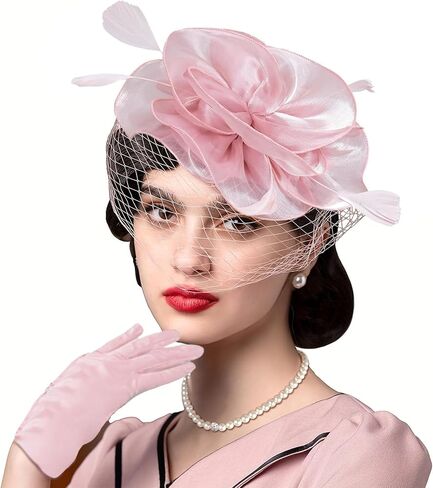 Tea Party Costume Outfit for Women Fascinator Hats Glove Fan Pearl Set Halloween Cosplay Tea Party in Kuwait