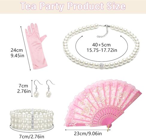 Tea Party Costume Outfit for Women Fascinator Hats Glove Fan Pearl Set Halloween Cosplay Tea Party in Kuwait
