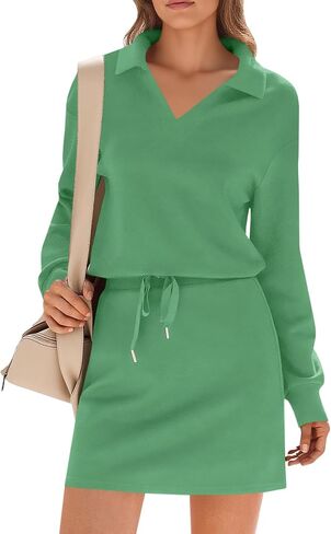 Fisoew Womens 2 Piece Outfits Casual Polo V Neck Sweatshirt High Waisted Skort Skirts Running Tracksuit Sets in Saudi Arabia