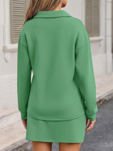 Fisoew Womens 2 Piece Outfits Casual Polo V Neck Sweatshirt High Waisted Skort Skirts Running Tracksuit Sets in Saudi Arabia