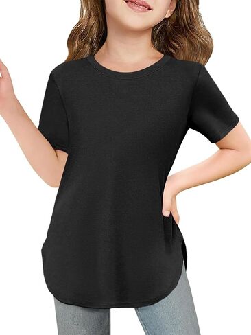Girls Short Sleeve T Shirts Loose Fit Curve Hem Tunic Tops 5-14 Years in Kuwait