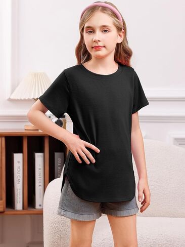 Girls Short Sleeve T Shirts Loose Fit Curve Hem Tunic Tops 5-14 Years in Kuwait