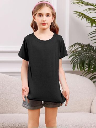 Girls Short Sleeve T Shirts Loose Fit Curve Hem Tunic Tops 5-14 Years in Kuwait