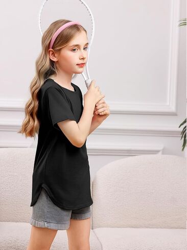 Girls Short Sleeve T Shirts Loose Fit Curve Hem Tunic Tops 5-14 Years in Kuwait