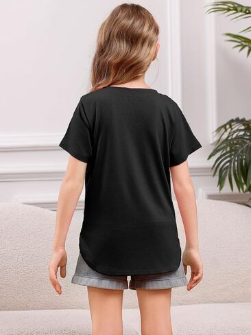 Girls Short Sleeve T Shirts Loose Fit Curve Hem Tunic Tops 5-14 Years in Kuwait