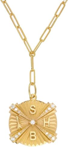 OAK & LUNA - Medallion Custom Engraved Pendant Necklace - Sterling Silver or 14K Solid Gold - Up to 4 Initials in Kuwait