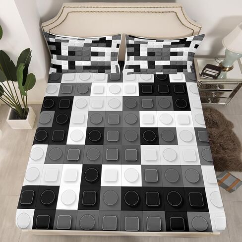 Feelyou Toddler Building Blocks Fitted Sheet Twin Size Kids Toy Brick Bedding Set for Boys Teens Games Bed Sheet Set Breathable Colorful Bed Cover Room Decor in Kuwait
