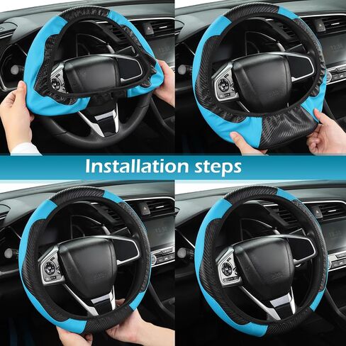 Car Steering Wheel Cover, 15 Inch Carbon Fiber Leather Steering Wheel Protector, Anti-Slip Soft Breathable Driving Wheels Covers, Universal Auto Interior Accessories for Vehicle, Truck (Red) in Saudi Arabia