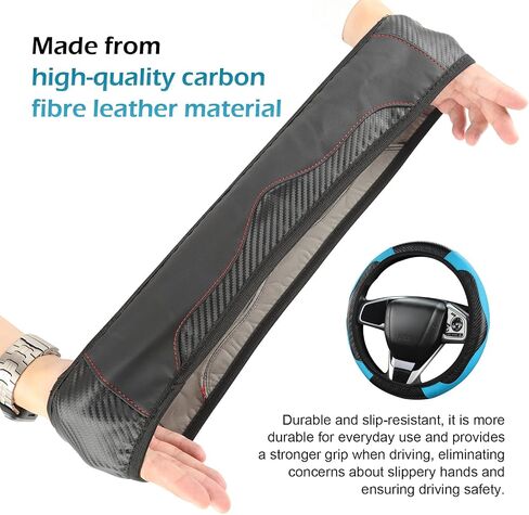 Car Steering Wheel Cover, 15 Inch Carbon Fiber Leather Steering Wheel Protector, Anti-Slip Soft Breathable Driving Wheels Covers, Universal Auto Interior Accessories for Vehicle, Truck (Red) in Saudi Arabia